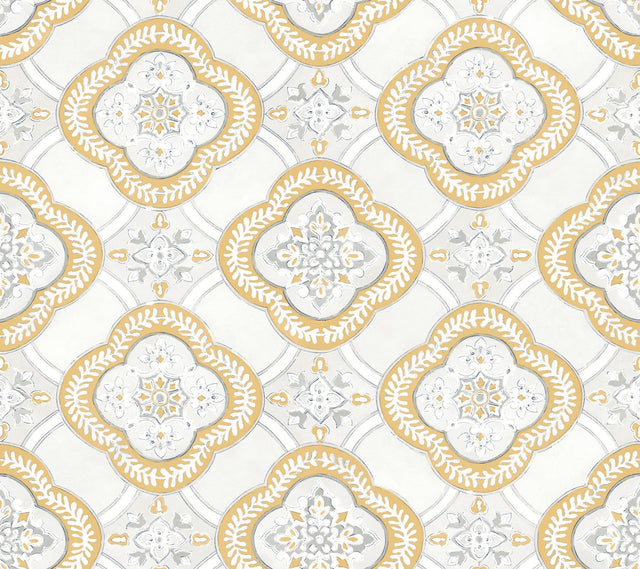 York Garden Trellis Ochre Yellow Wallpaper