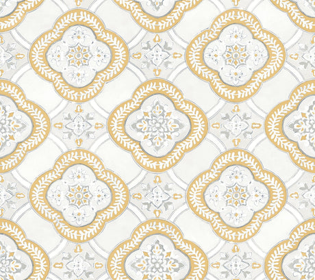 York Garden Trellis Ochre Yellow Wallpaper