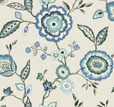 York Dahlia Blooms Dove/Cornflower Blue Wallpaper