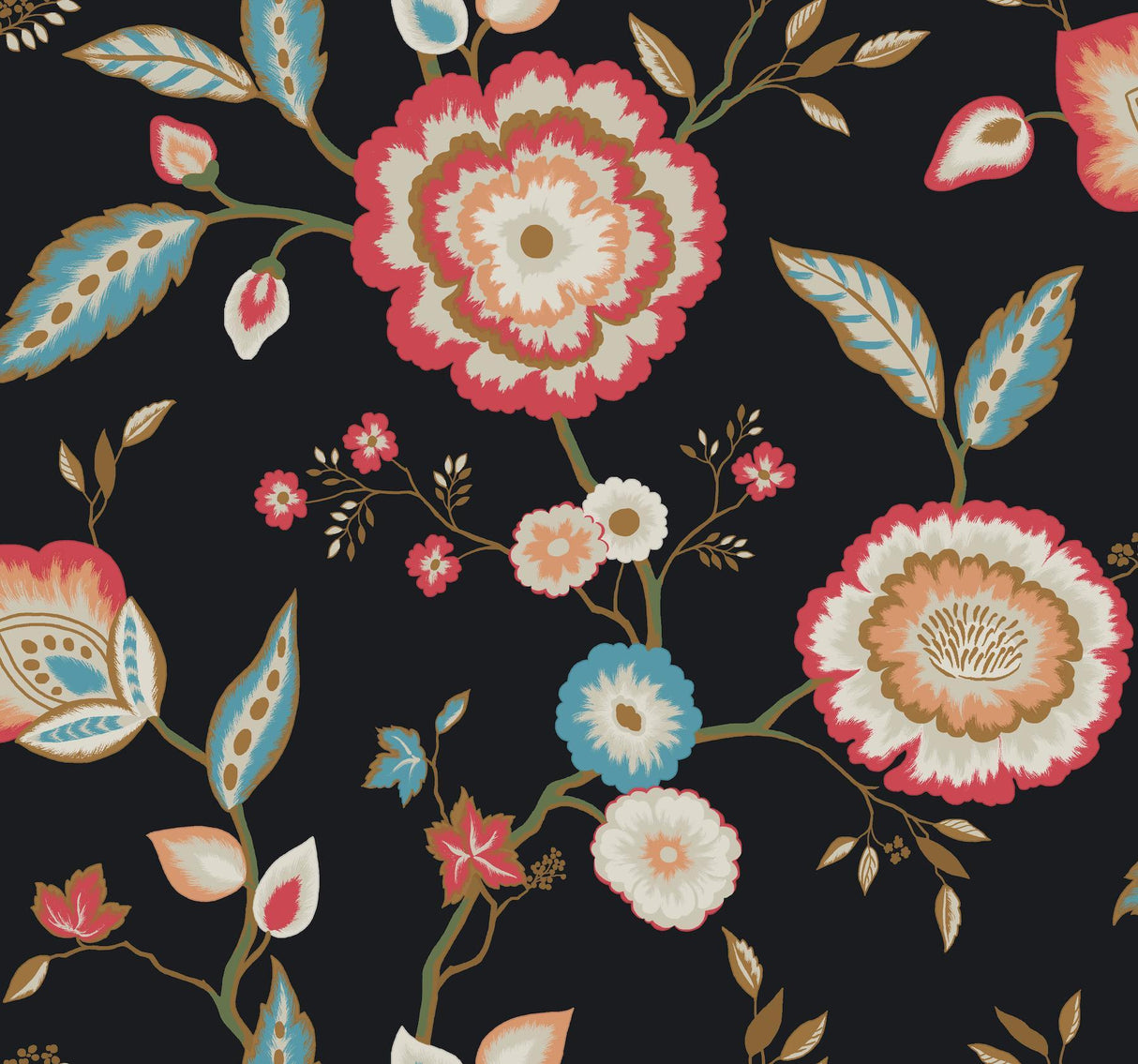 York Dahlia Blooms Midnight/Multi Black Wallpaper