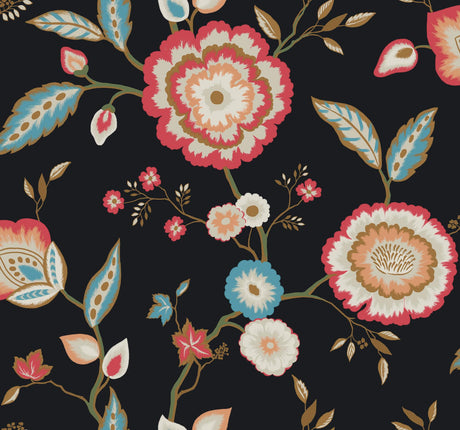 York Dahlia Blooms Midnight/Multi Black/Pink Wallpaper