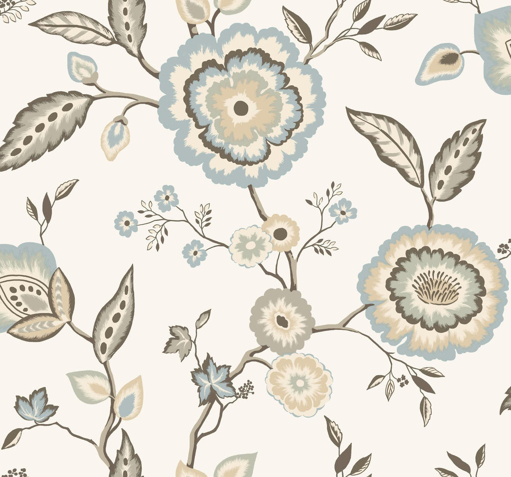 York Dahlia Blooms Cotton/Sky White/Off White/Blue Wallpaper