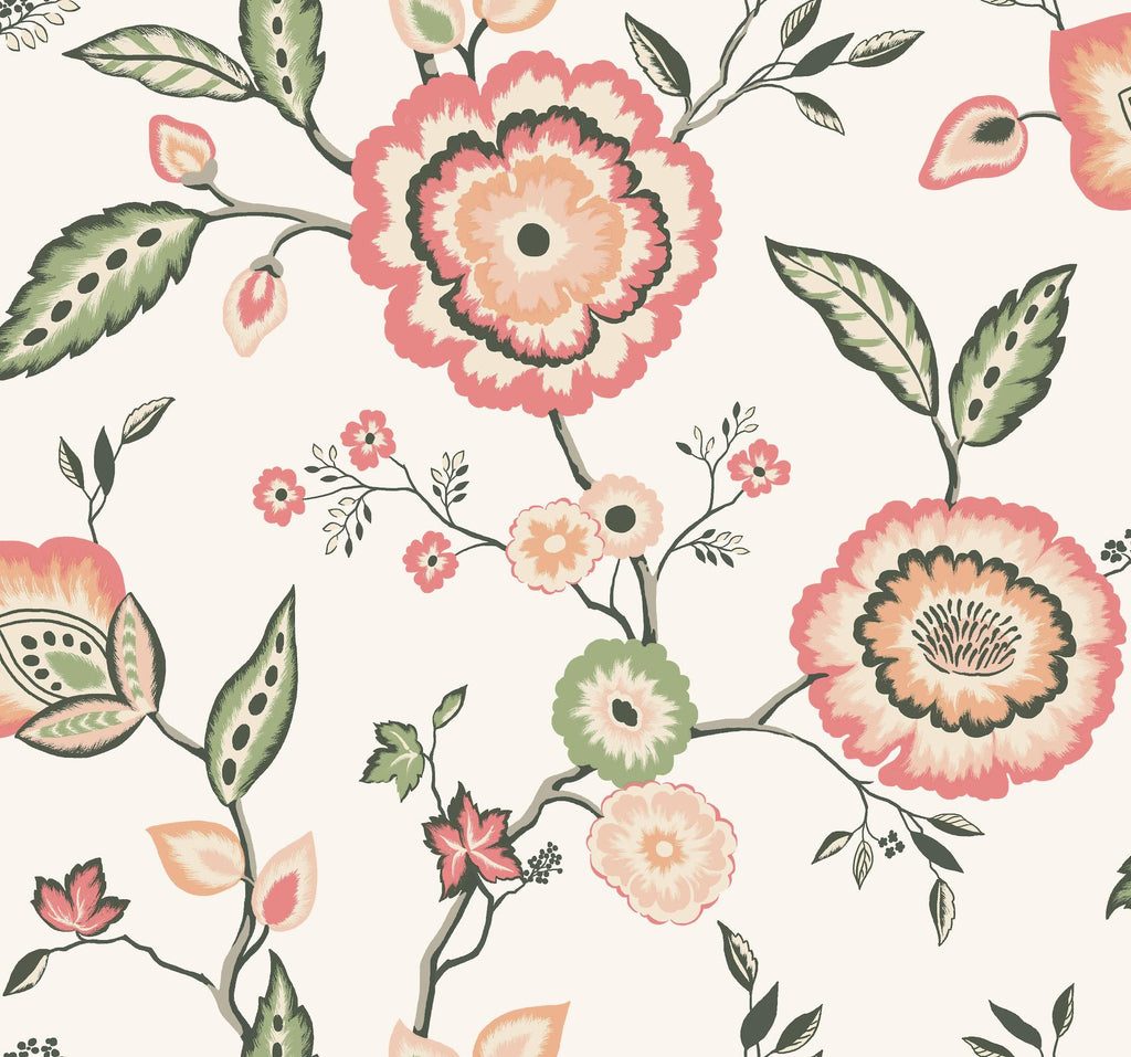 York Dahlia Blooms Cotton/Coral White/Off White/Pink Wallpaper