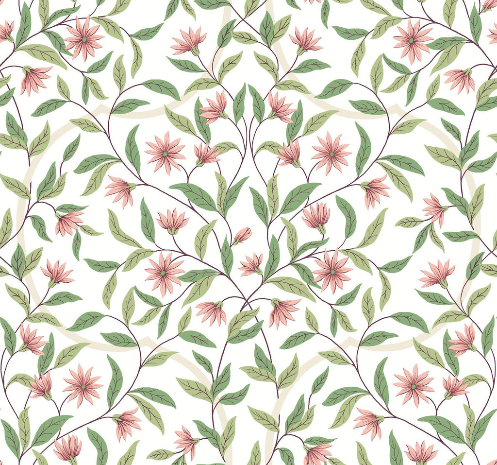 York Jasmine Coral Pink Wallpaper