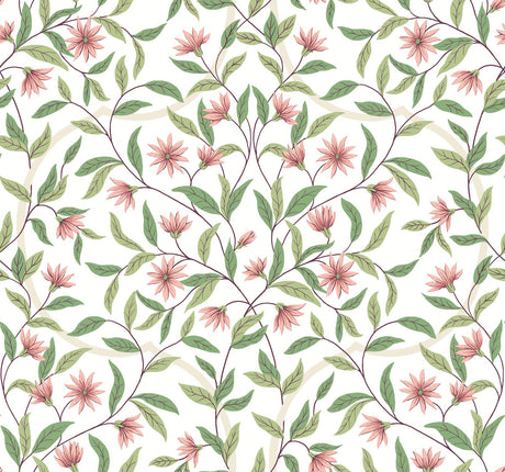 York Jasmine Coral Pink Wallpaper