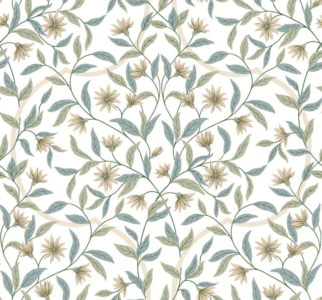 York Jasmine Eucalyptus Green Wallpaper