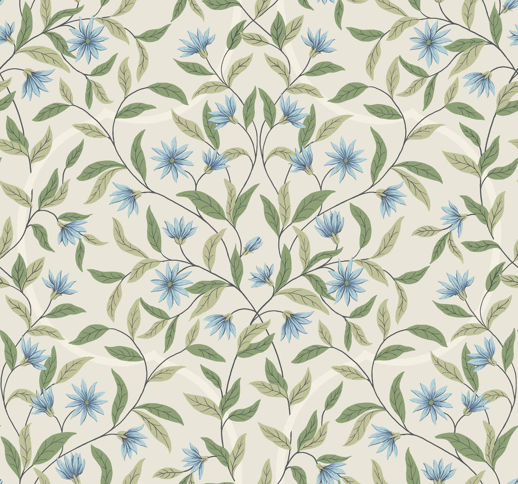 York Jasmine Cornflower Beige/Blue Wallpaper