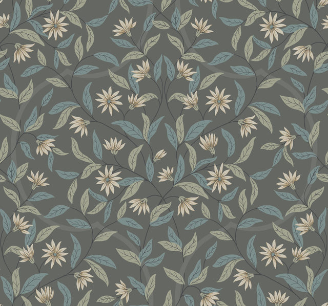 York Jasmine Charcoal Grey Wallpaper