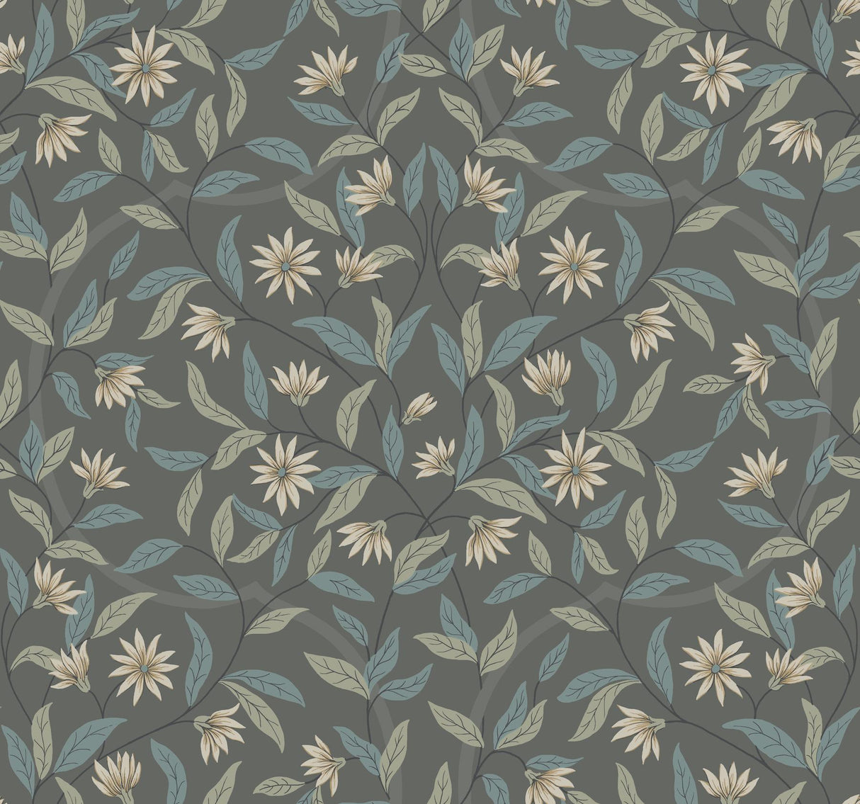 York Jasmine Charcoal Grey/Beige Wallpaper
