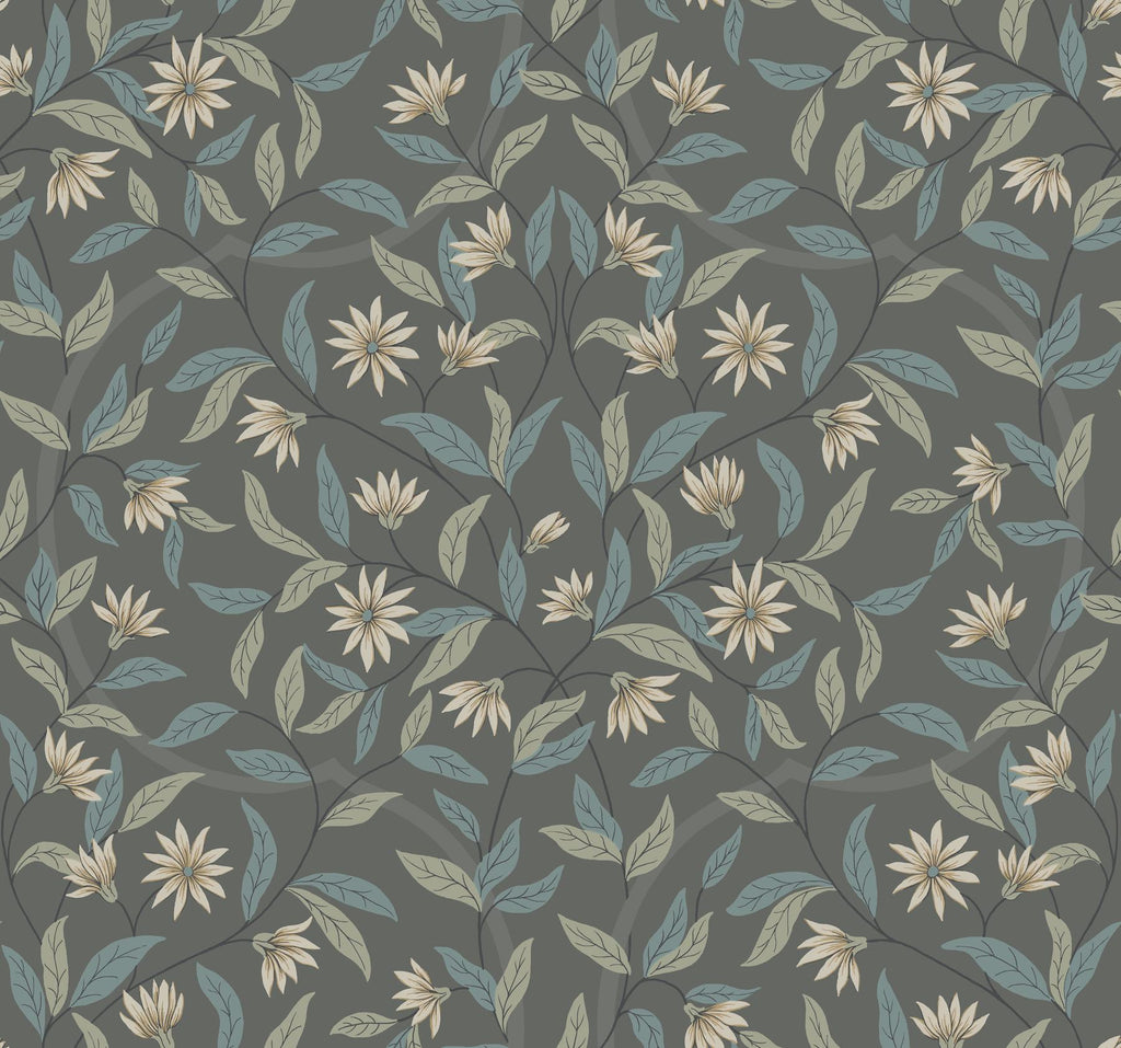 York Jasmine Charcoal Grey/Beige Wallpaper