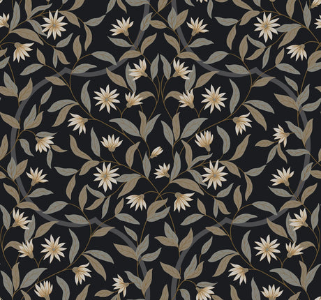York Jasmine Midnight Black Wallpaper