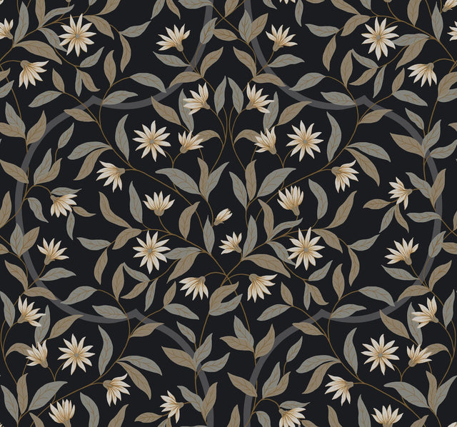 York Jasmine Midnight Black Wallpaper