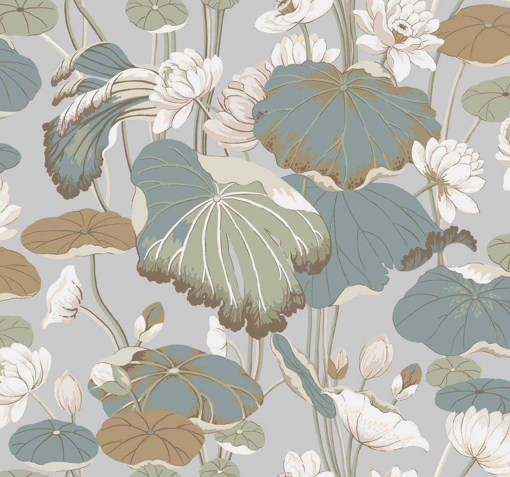 York Lotus Pond Heather/Cotton Grey Wallpaper
