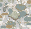 York Lotus Pond Grey Wallpaper