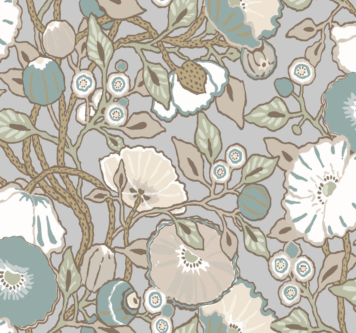 York Vincent Poppies Heather Grey Wallpaper