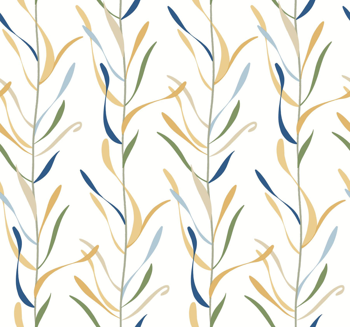York Chloe Vine Ochre Yelllow/Blue Wallpaper