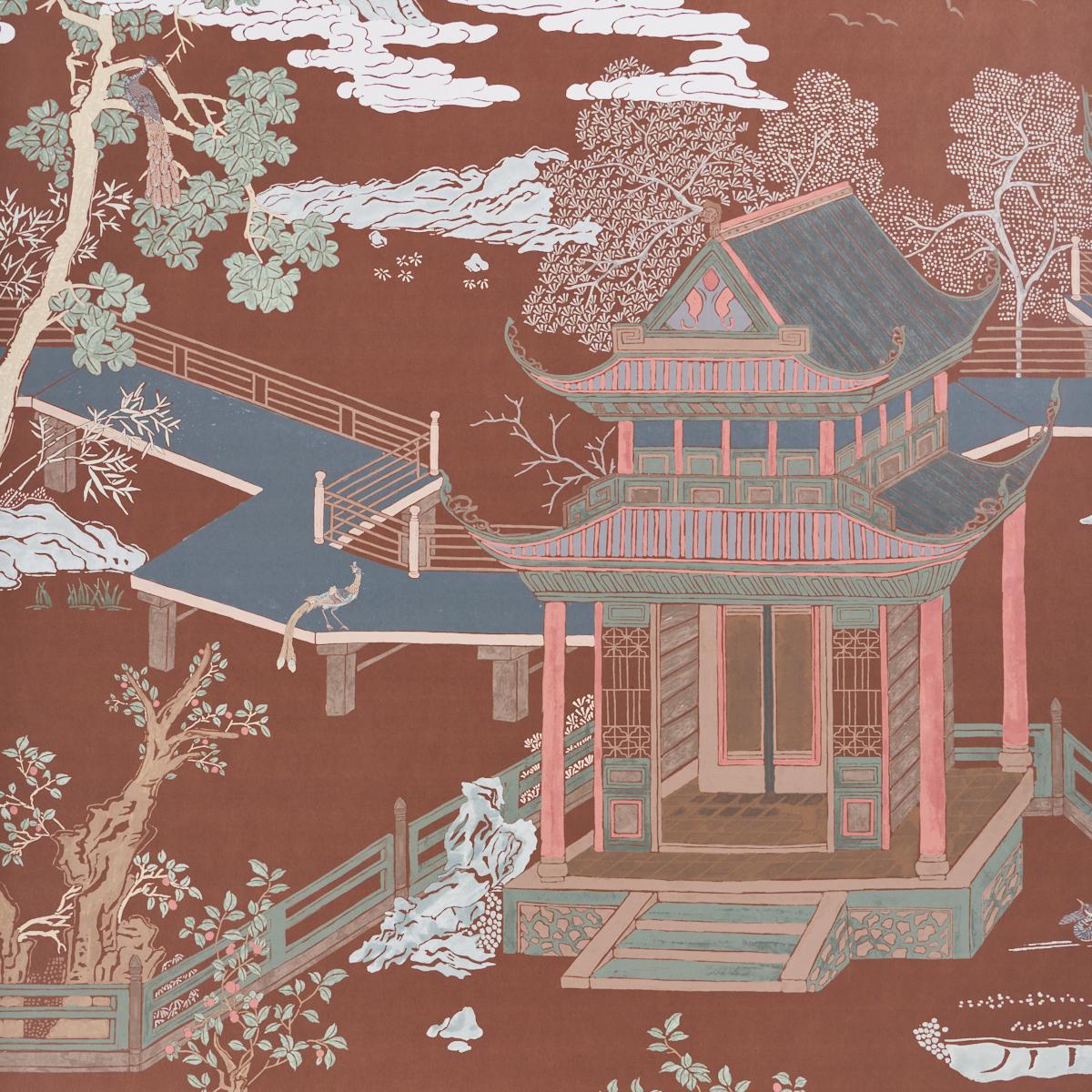 Schumacher Coromandel Panel Set Cinnabar Wallpaper