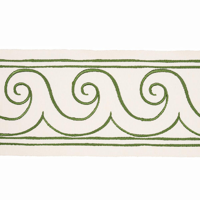 Schumacher Green On Ivory Greek Waves Trim
