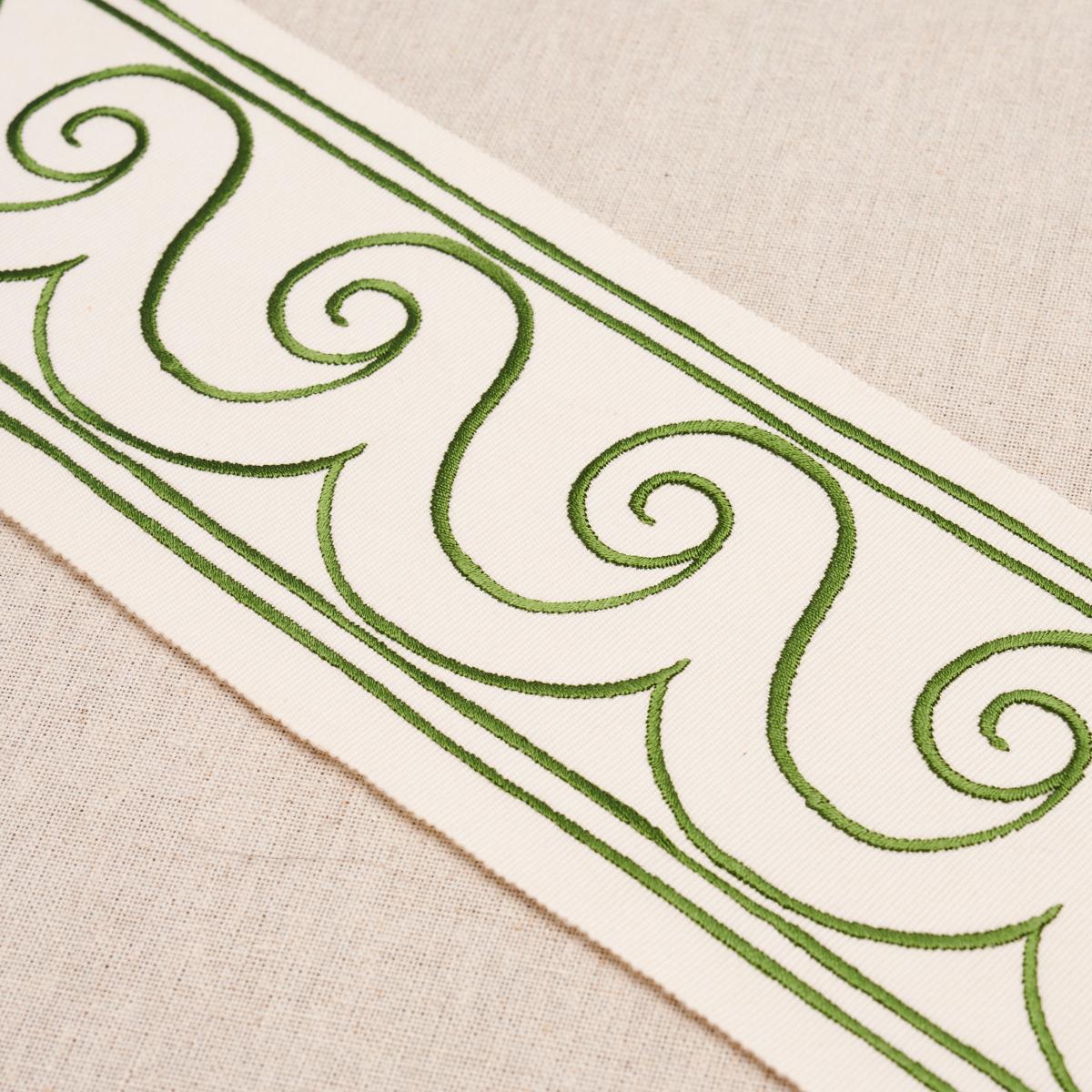 Schumacher Green On Ivory Greek Waves Trim
