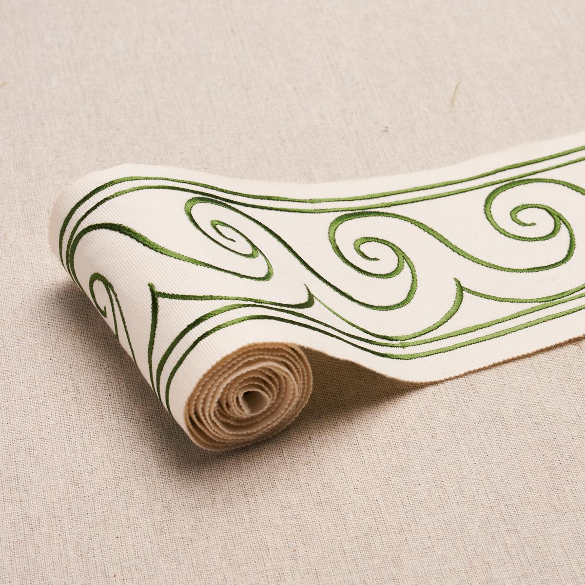 Schumacher Greek Waves Green On Ivory Trim