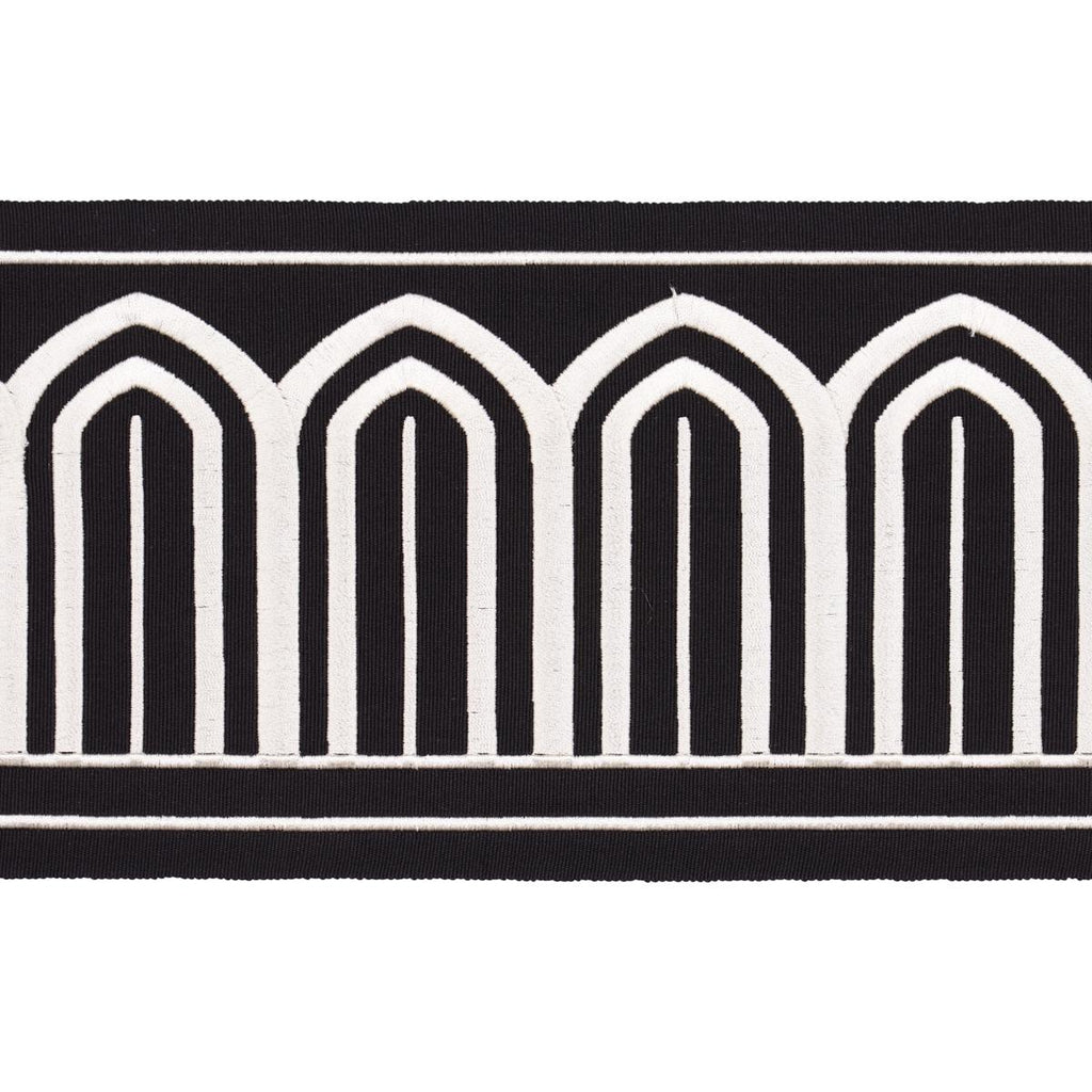 Schumacher Arches Embroidered Tape Wide White On Black Trim
