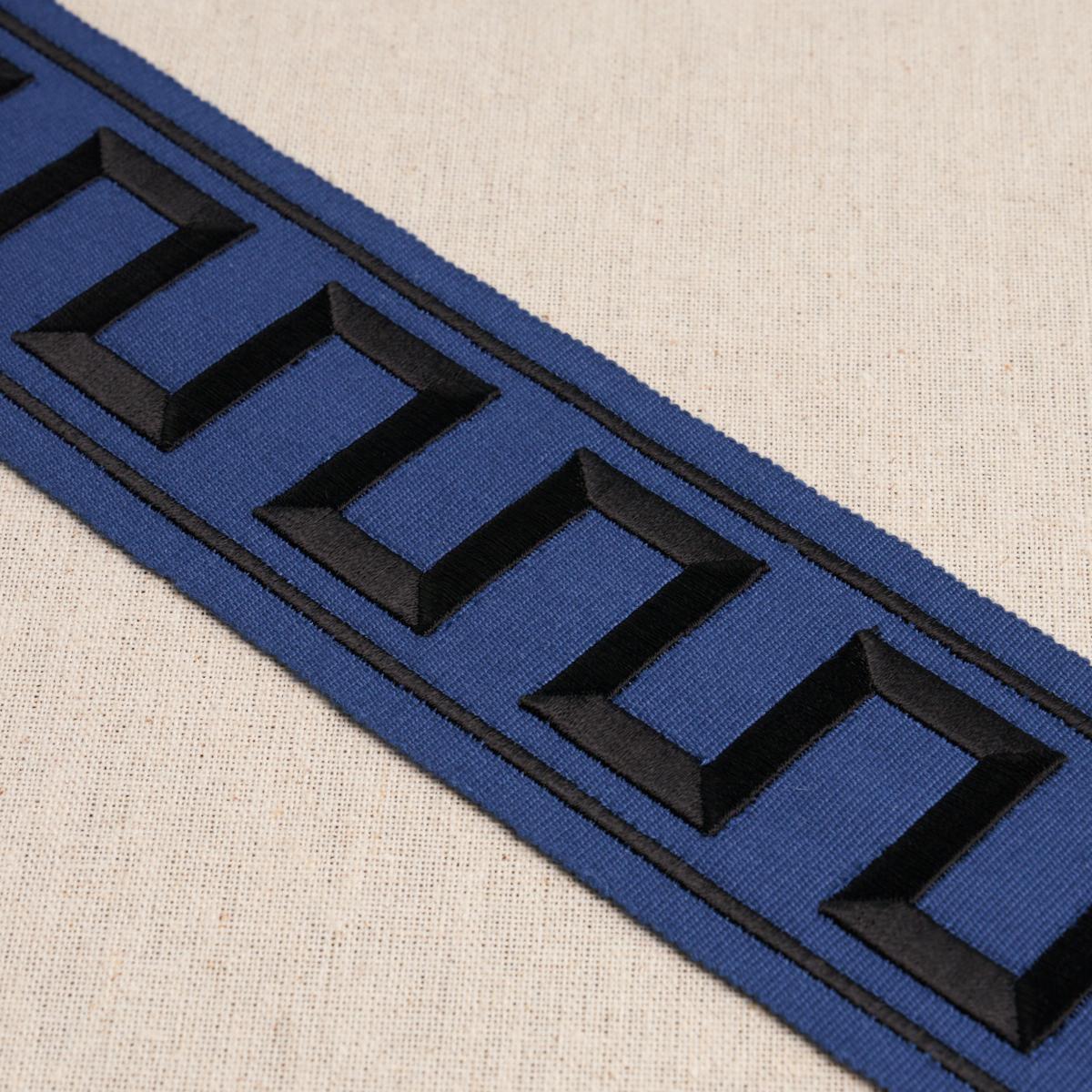 Schumacher Black On Navy Greek Key Embroidered Tape