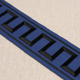 Schumacher Greek Key Embroidered Tape Black On Navy Trim