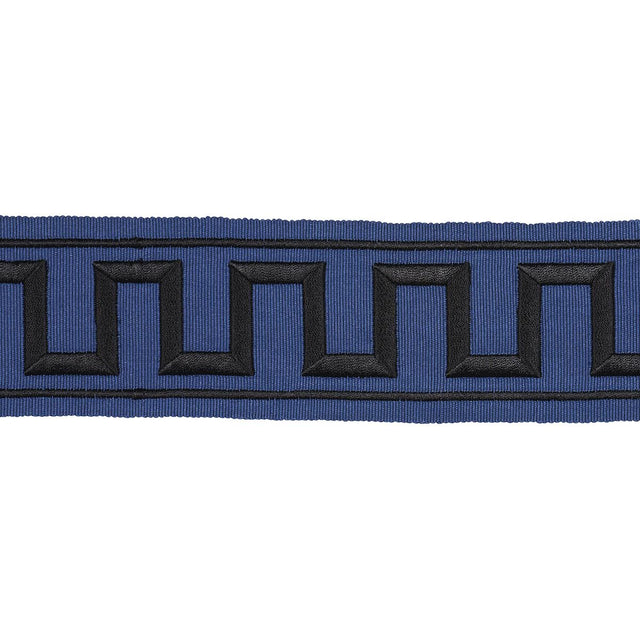 Schumacher Black On Navy Greek Key Embroidered Tape