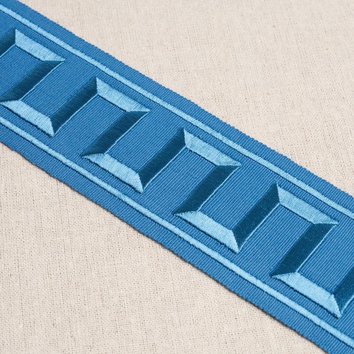 Schumacher Greek Key Embroidered Tape Teal Trim