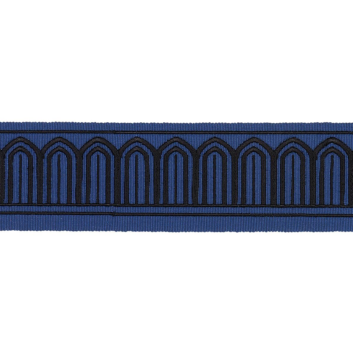 Schumacher Black On Navy Arches Embroidered Tape Medium