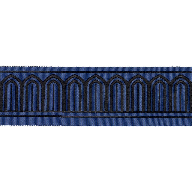 Schumacher Black On Navy Arches Embroidered Tape Medium