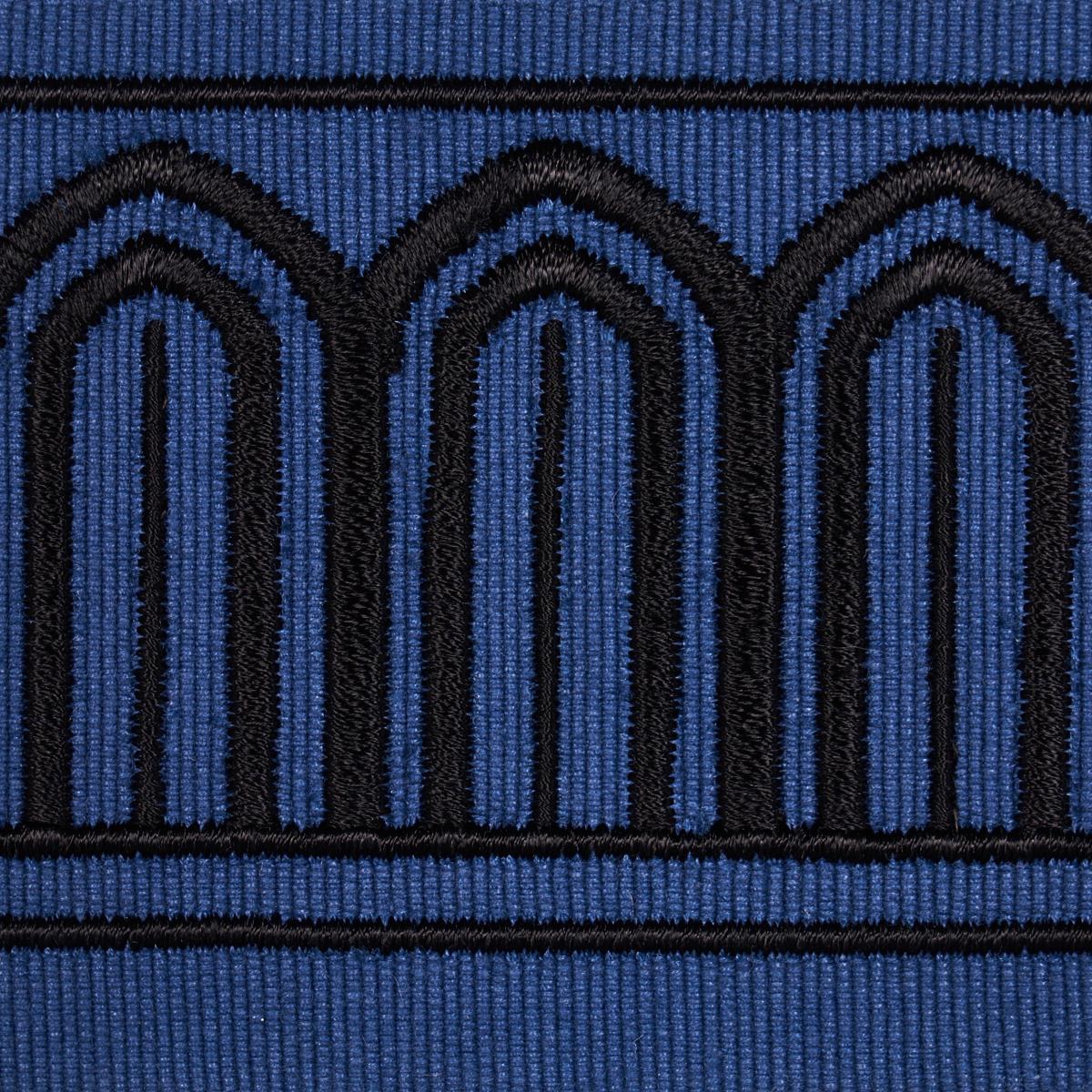 Schumacher Black On Navy Arches Embroidered Tape Medium