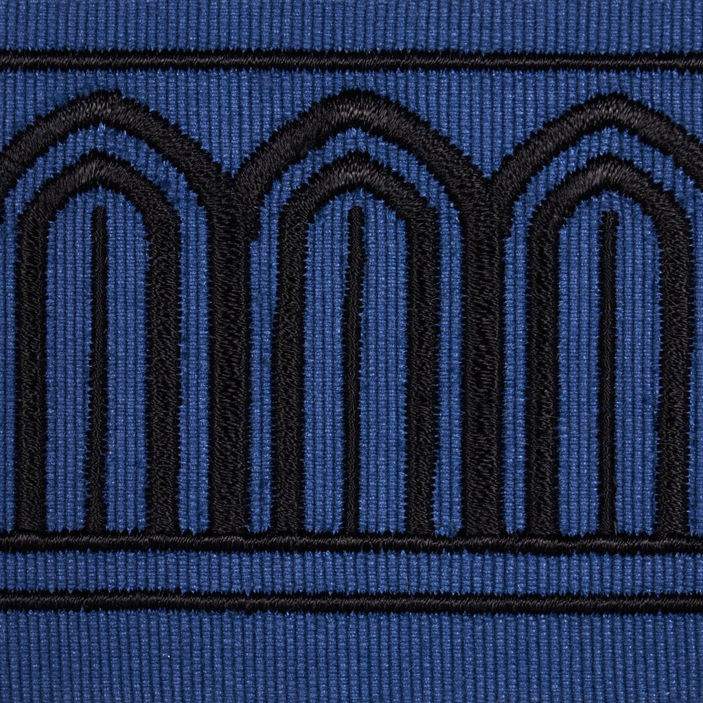 Schumacher Arches Embroidered Tape Medium Black On Navy Trim