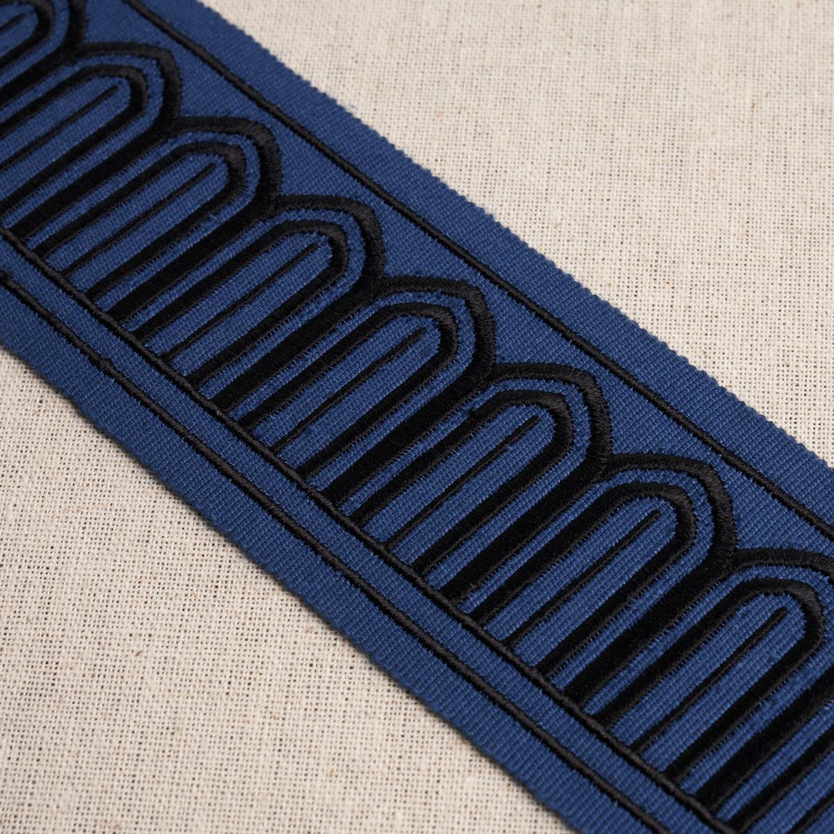 Schumacher Black On Navy Arches Embroidered Tape Medium
