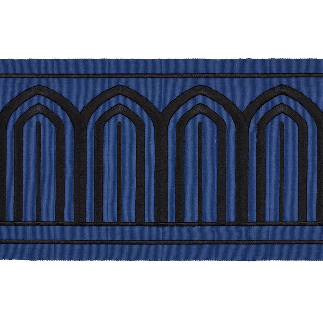 Schumacher Black On Navy Arches Embroidered Tape Wide