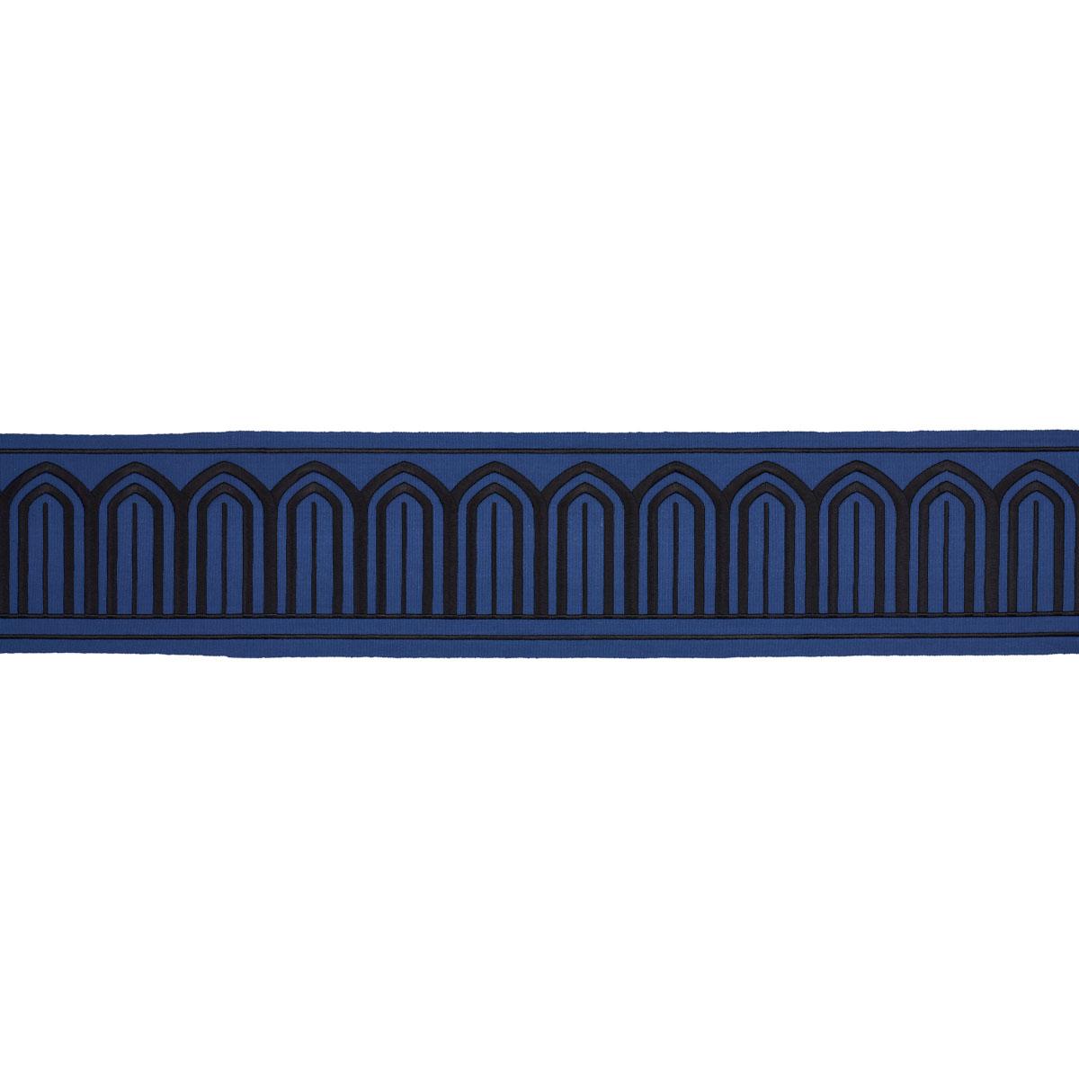Schumacher Black On Navy Arches Embroidered Tape Wide