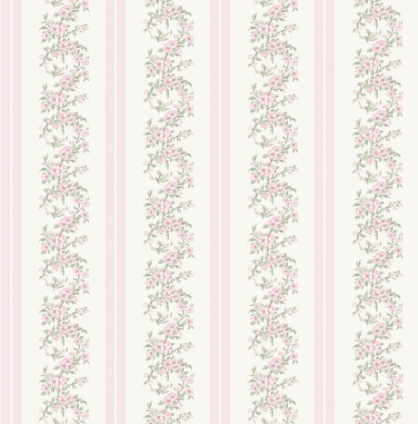 A-Street Prints Marigold Wreath Pastel Peach Floral Stripe Wallpaper