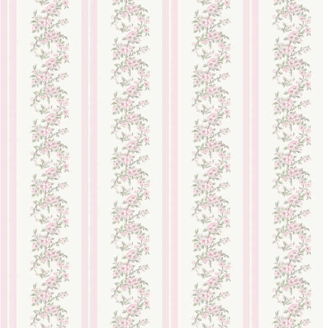 A-Street Prints Marigold Wreath Pastel Peach Floral Stripe Wallpaper
