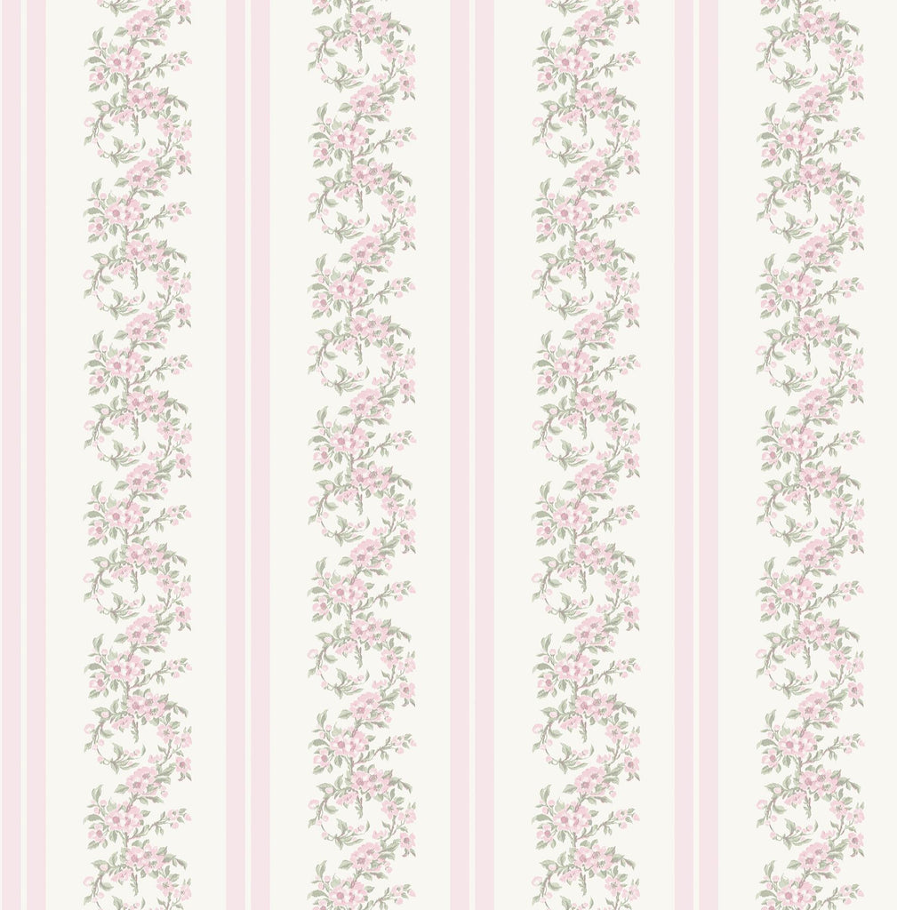 A-Street Prints Marigold Wreath Pastel Peach Floral Stripe Wallpaper
