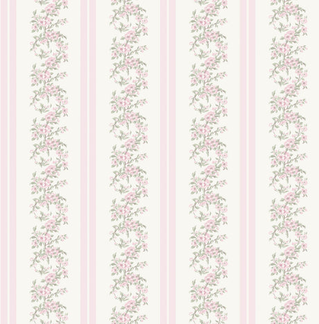 A-Street Prints Marigold Wreath Floral Stripe Pastel Peach Wallpaper