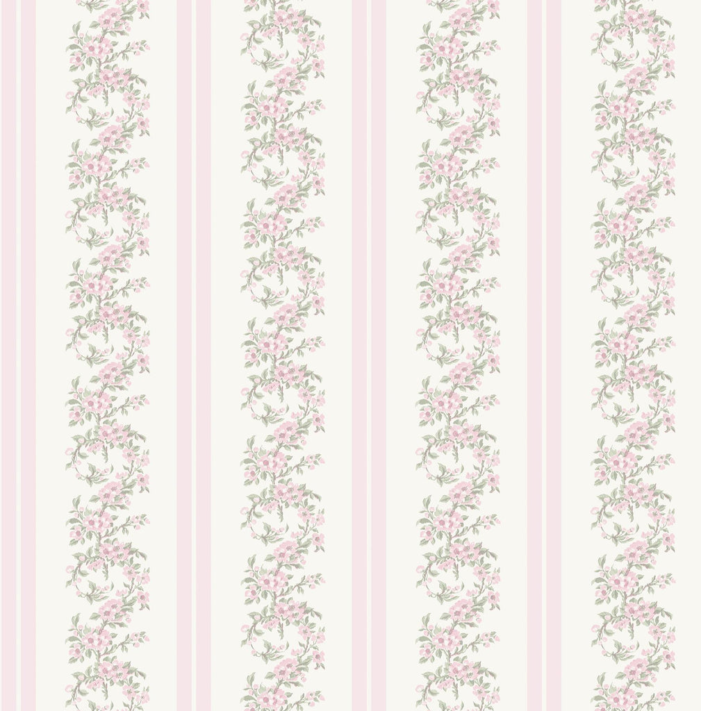 A-Street Prints Marigold Wreath Floral Stripe Pastel Peach Wallpaper
