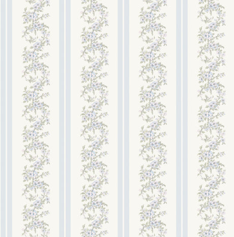 A-Street Prints Marigold Wreath Baby Blue Rush Floral Stripe Wallpaper