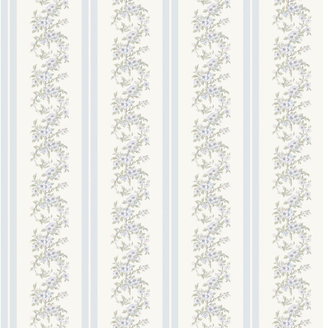 A-Street Prints Marigold Wreath Baby Blue Rush Floral Stripe Wallpaper