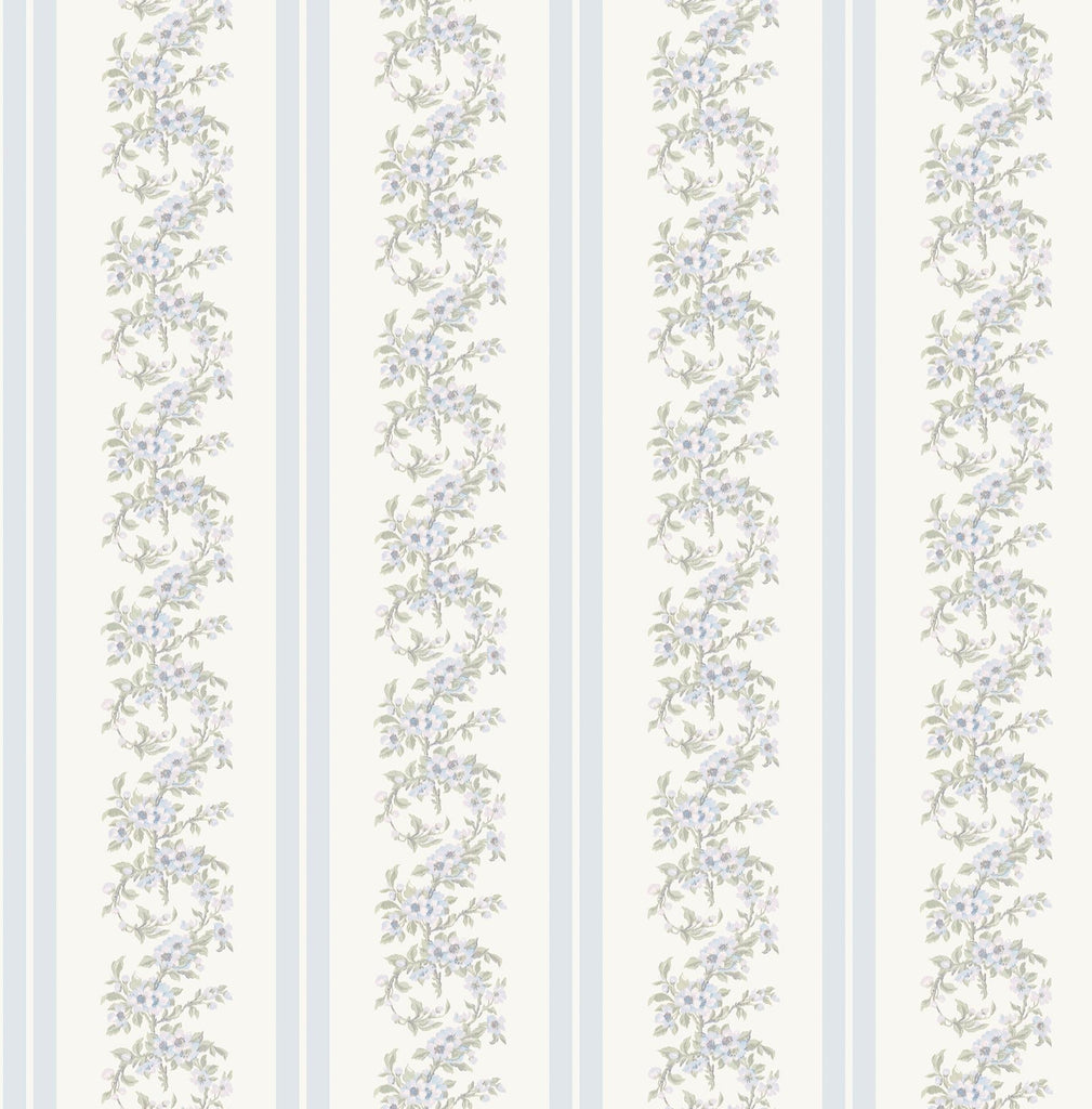 A-Street Prints Marigold Wreath Baby Blue Rush Floral Stripe Wallpaper