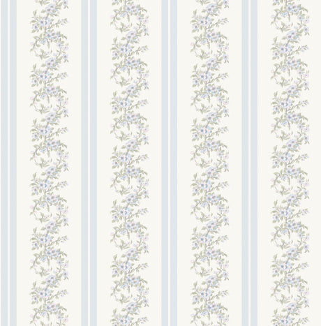 A-Street Prints Marigold Wreath Floral Stripe Baby Blue Rush Wallpaper