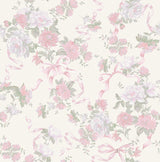A-Street Prints Cabbage Rose Bow Pretty in Pink Ribbons & Roses Wallpaper