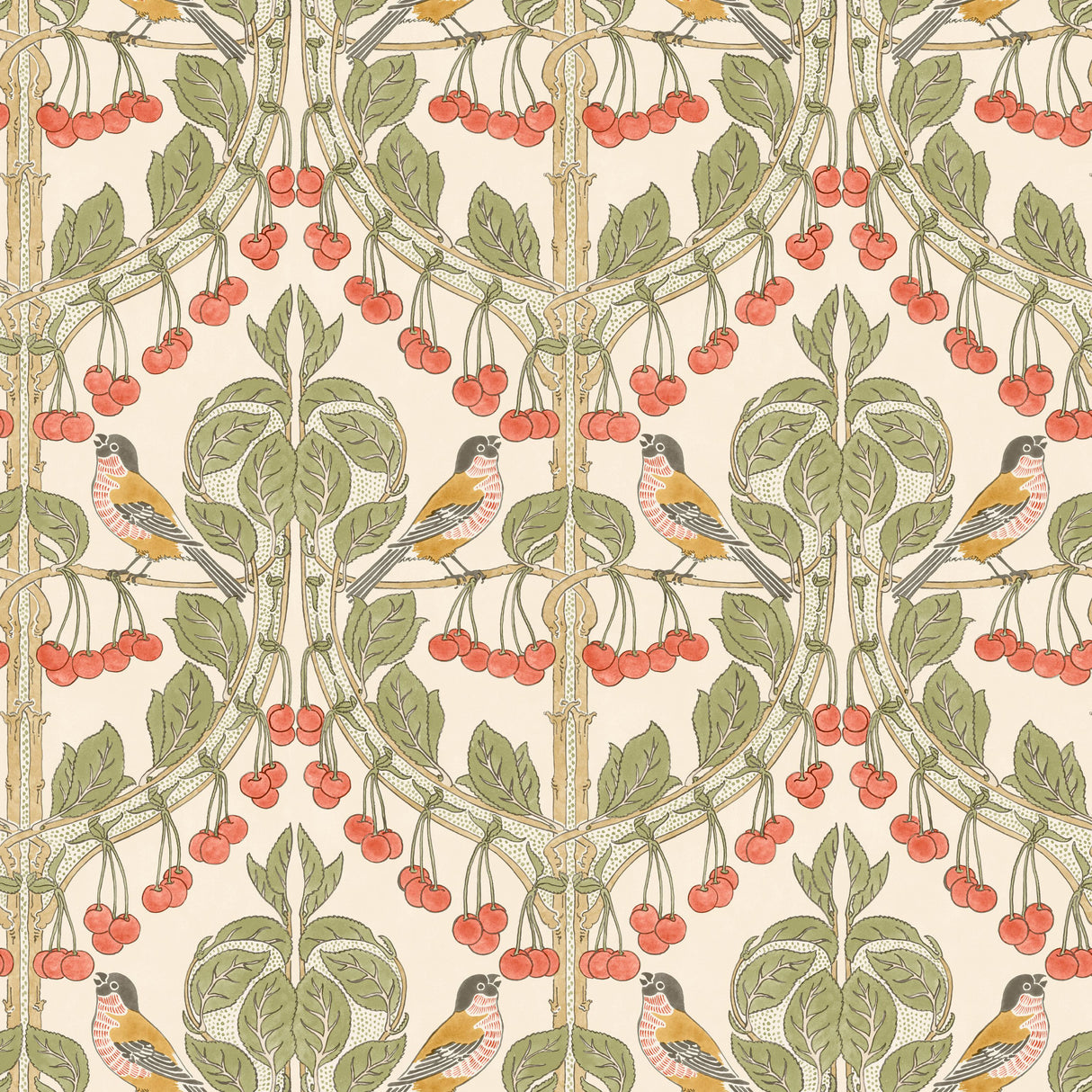 G P & J Baker BIRDS & CHERRIES RED/GREEN Wallpaper