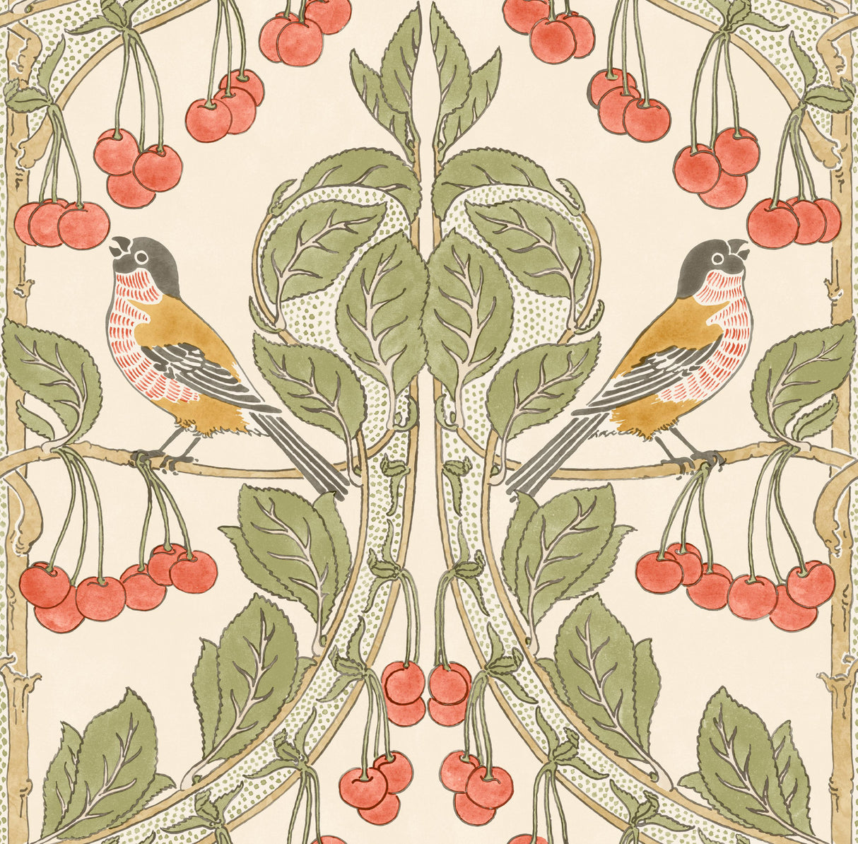 G P & J Baker BIRDS & CHERRIES RED/GREEN Wallpaper