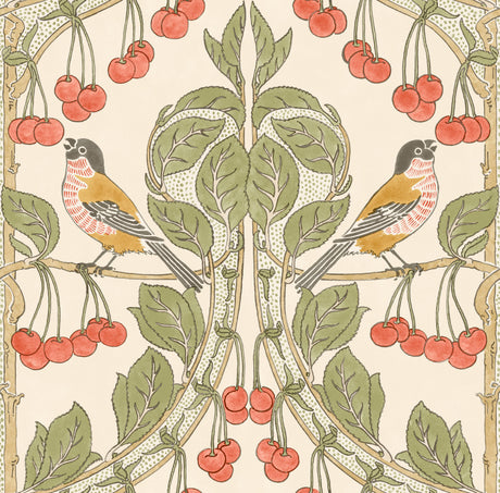 G P & J Baker BIRDS & CHERRIES RED/GREEN Wallpaper