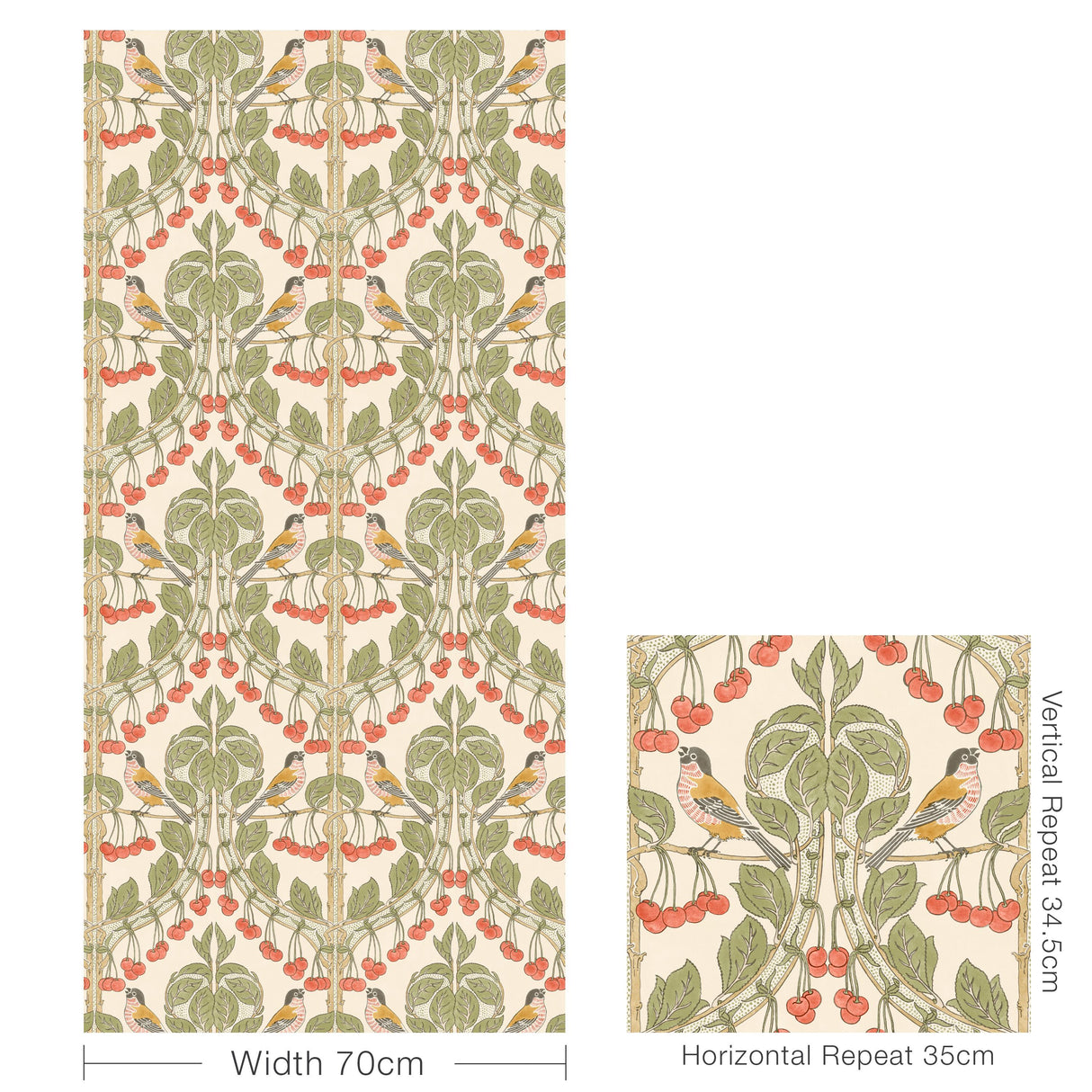 G P & J Baker BIRDS & CHERRIES RED/GREEN Wallpaper